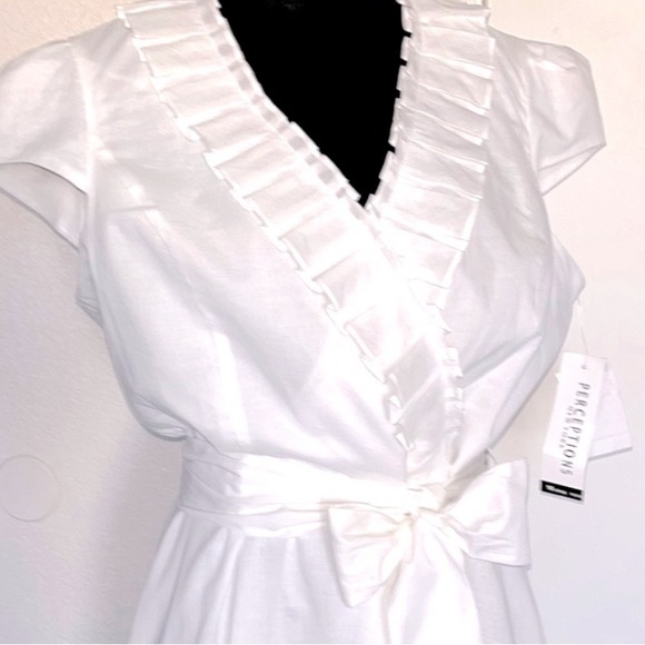 🌾 Perceptions New York Beautiful White Ruffle Belted Midi Dress - Picture 12 of 14